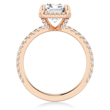Load image into Gallery viewer, Half Eternity Emerald Cut Moissanite Halo Engagement Ring