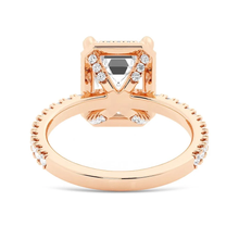 Load image into Gallery viewer, Half Eternity Emerald Cut Moissanite Halo Engagement Ring