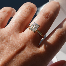 Load image into Gallery viewer, Classic Emerald Cut Moissanite Engagement Ring With Hidden Halo