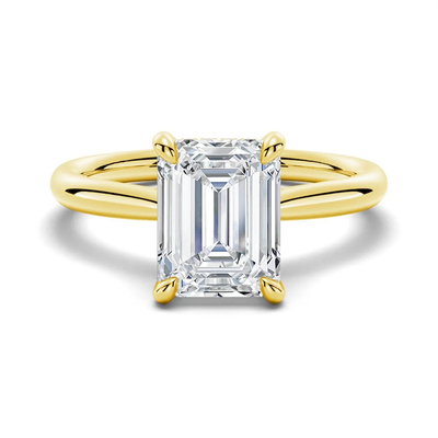 Emerald Cut Moissanite Engagement Ring in Yellow Gold