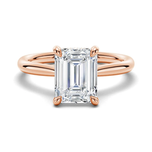Load image into Gallery viewer, Classic Emerald Cut Moissanite Engagement Ring With Hidden Halo