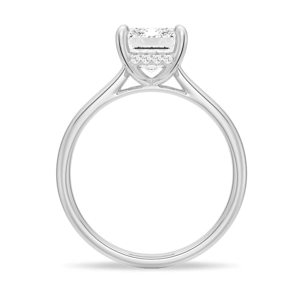Classic Emerald Cut Moissanite Engagement Ring With Hidden Halo