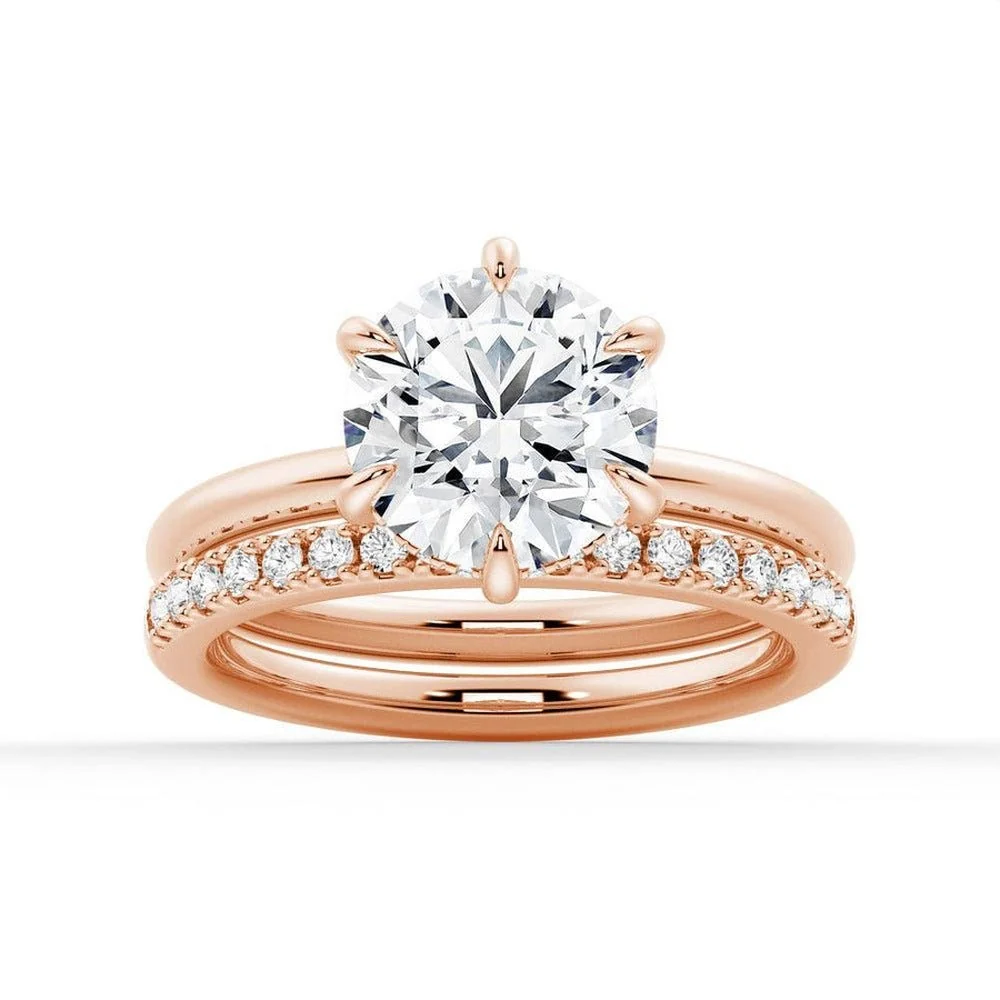 Solitaire Round Hidden Halo Moissanite Bridal Set