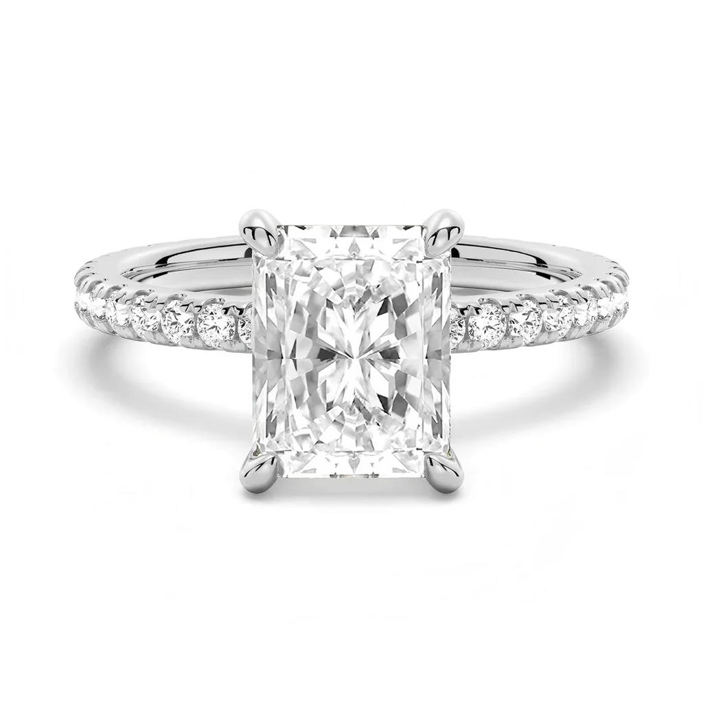 Radiant Cut Moissanite Engagement Ring with Eternity Pavé Band