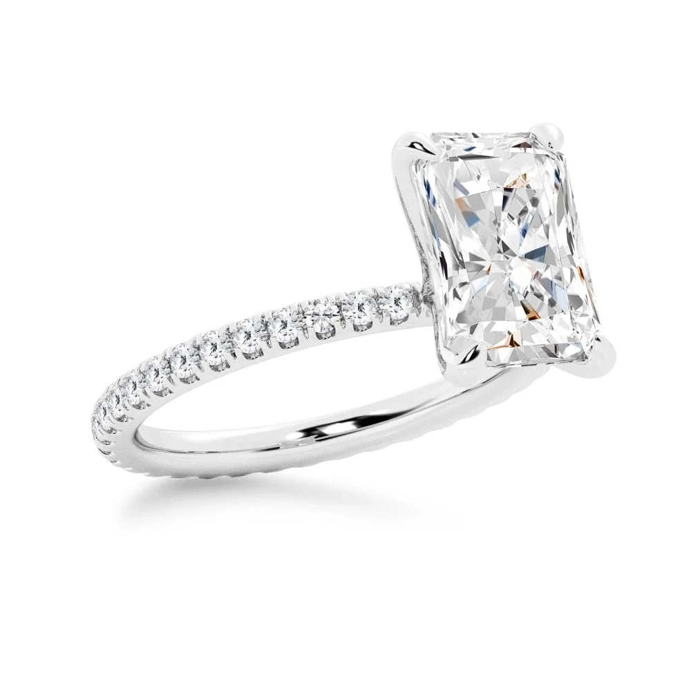 Radiant Cut Moissanite Engagement Ring with Eternity Pavé Band