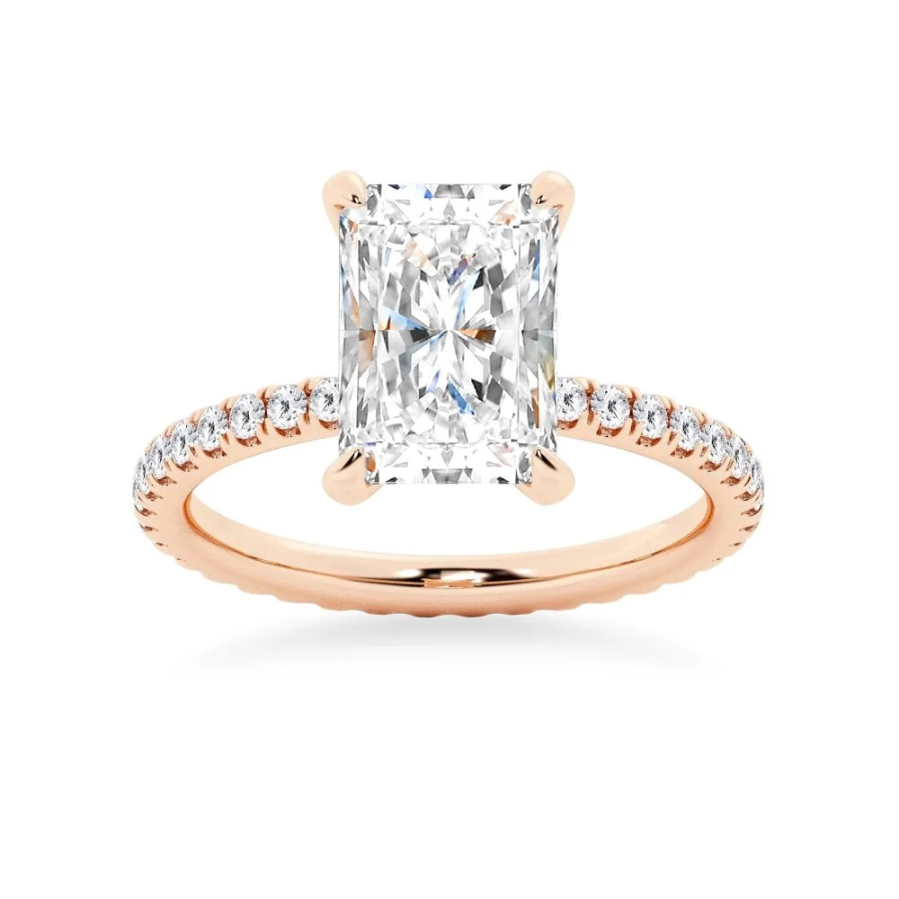 Radiant Cut Moissanite Engagement Ring with Eternity Pavé Band