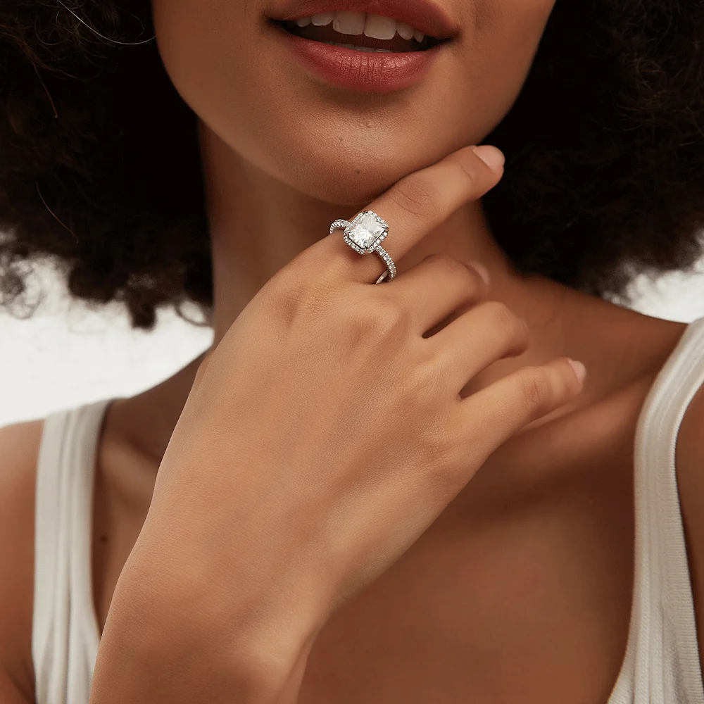 Love Promise Radiant Cut Moissanite Halo Ring