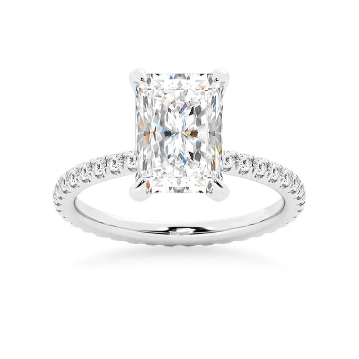 5CT Radiant Cut Moissanite Engagement Ring with Eternity Pavé Band