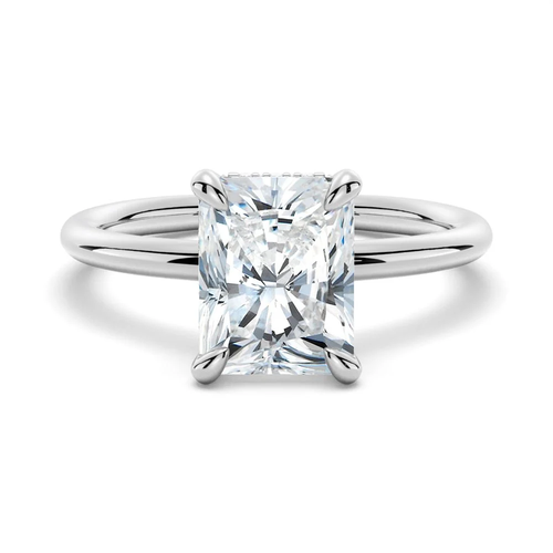 Classic Four-Prong Radiant Moissanite Engagement Ring with Hidden Halo