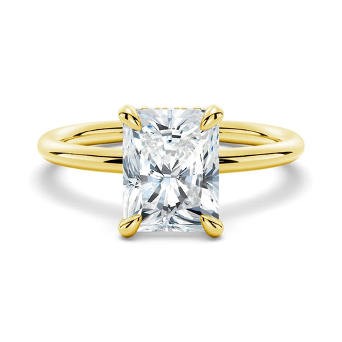 Classic Four-Prong Radiant Moissanite Engagement Ring with Hidden Halo