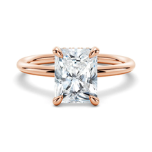 Load image into Gallery viewer, Classic Four-Prong Radiant Moissanite Engagement Ring with Hidden Halo