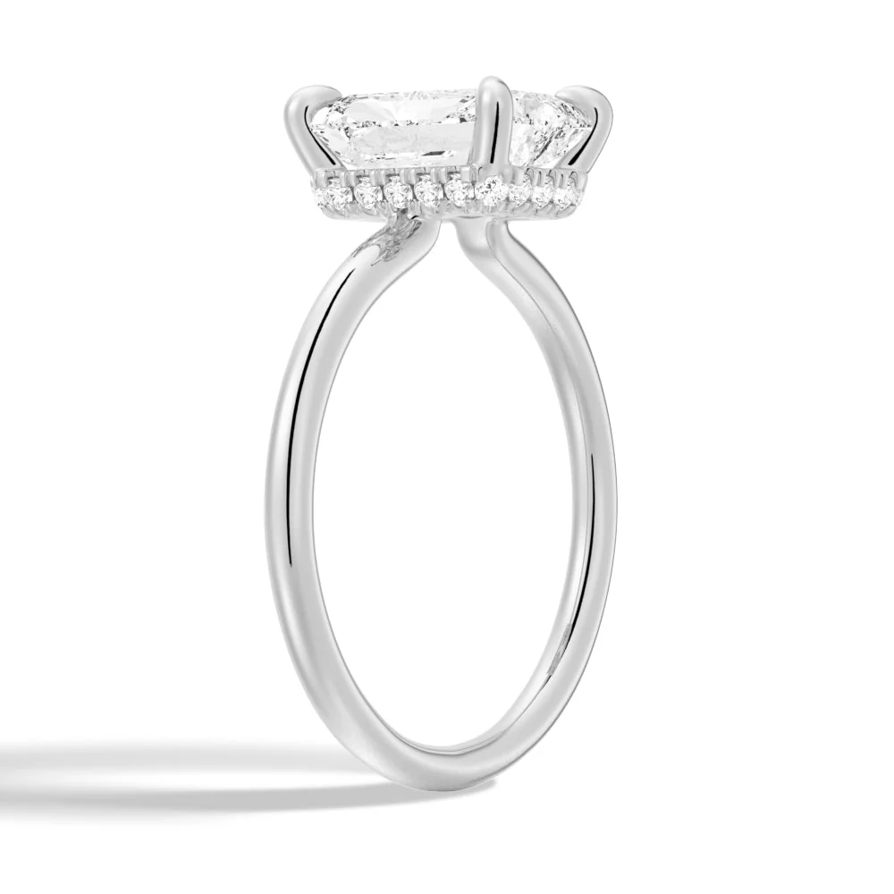 Classic Four-Prong Radiant Moissanite Engagement Ring with Hidden Halo