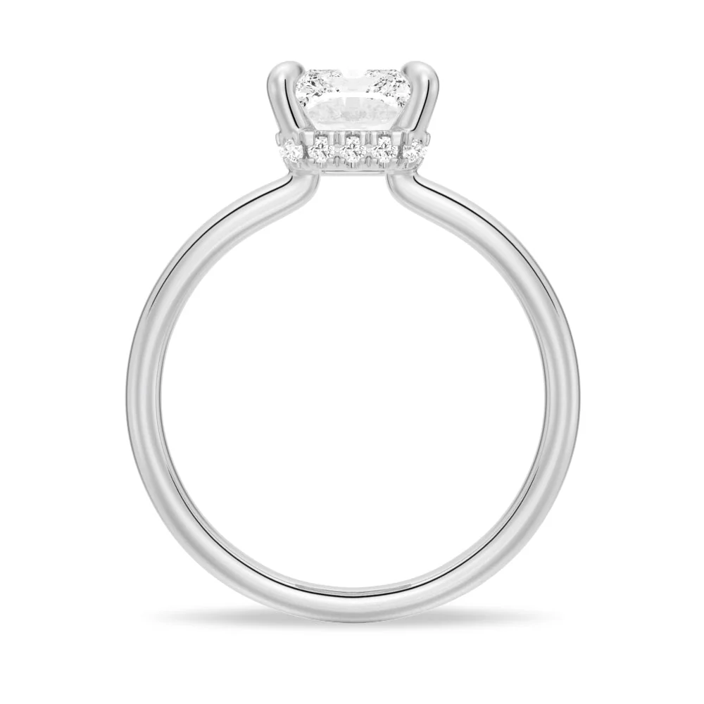 Classic Four-Prong Radiant Moissanite Engagement Ring with Hidden Halo