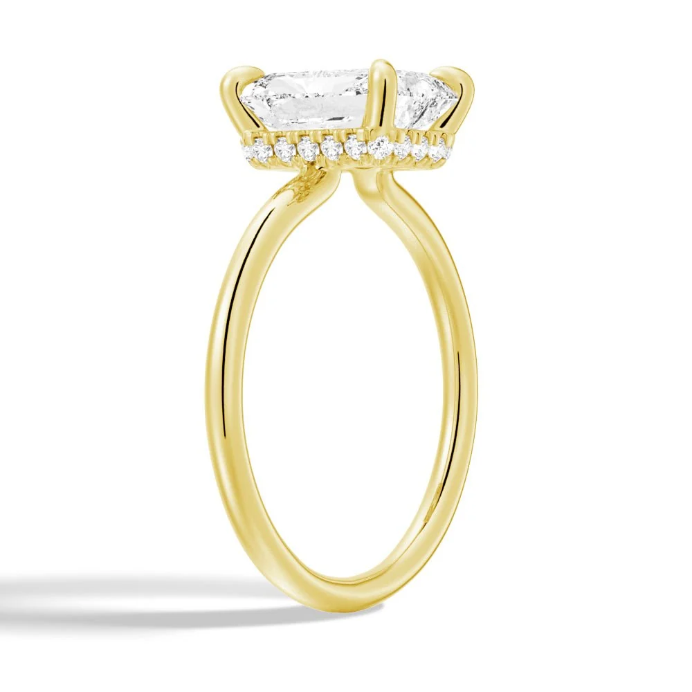 Classic Four-Prong Radiant Moissanite Engagement Ring with Hidden Halo