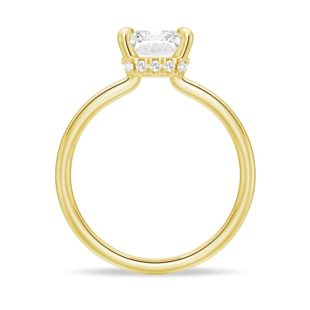 Classic Four-Prong Radiant Moissanite Engagement Ring with Hidden Halo