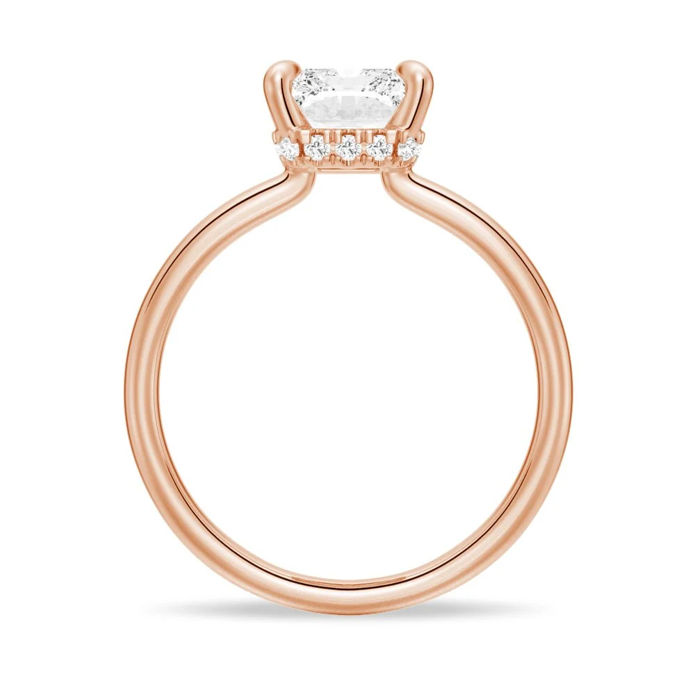 Classic Four-Prong Radiant Moissanite Engagement Ring with Hidden Halo