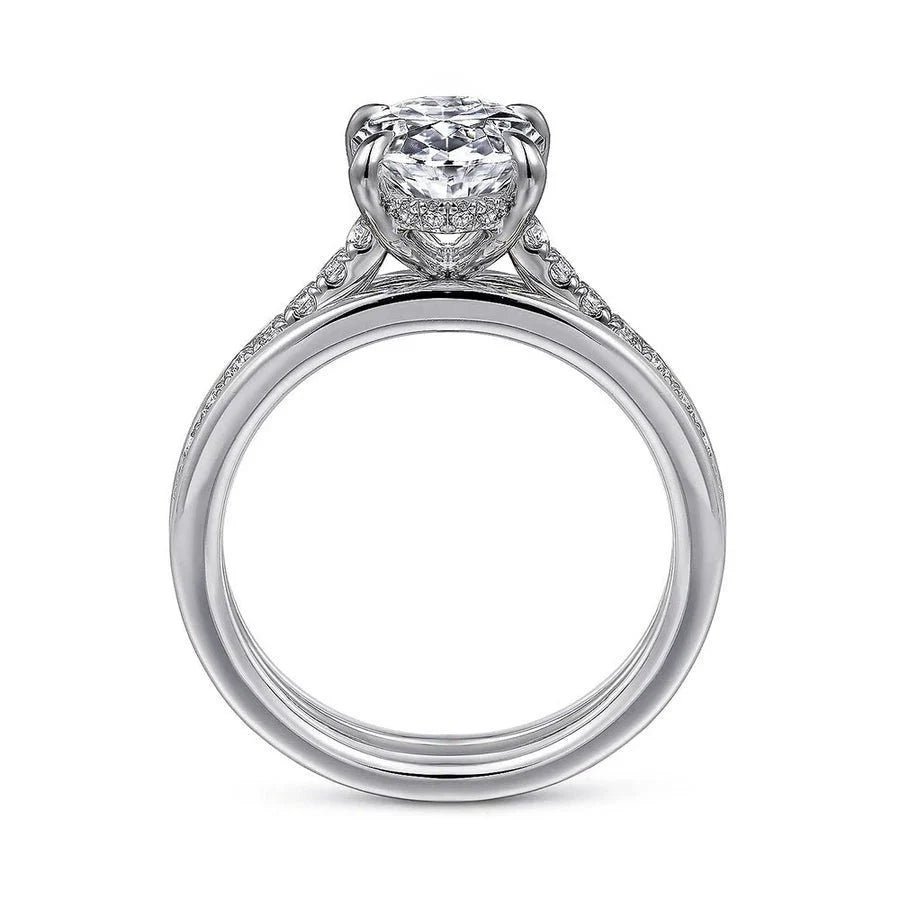 2CT Double Row Pave Oval Moissanite Engagement Ring With Hidden Halo