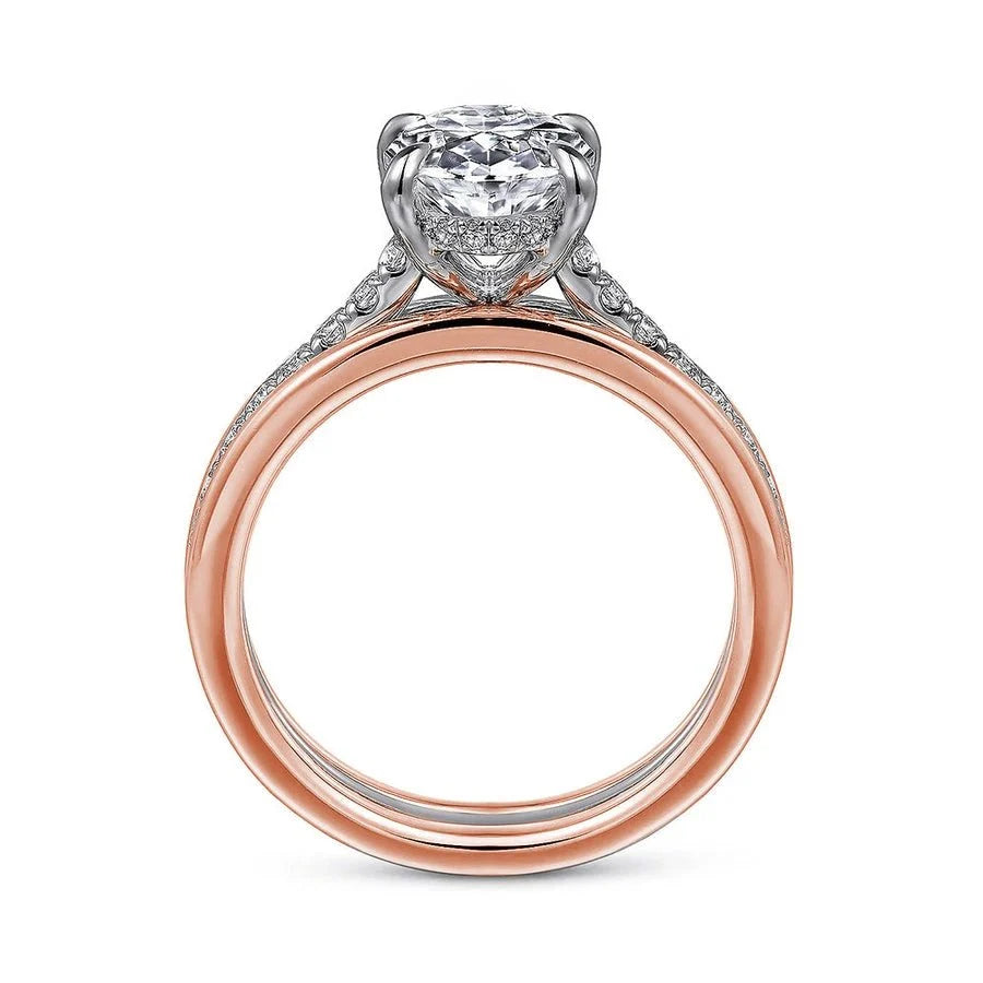2CT Double Row Pave Oval Moissanite Engagement Ring With Hidden Halo