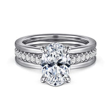 Load image into Gallery viewer, 2CT Double Row Pave Oval Moissanite Engagement Ring With Hidden Halo