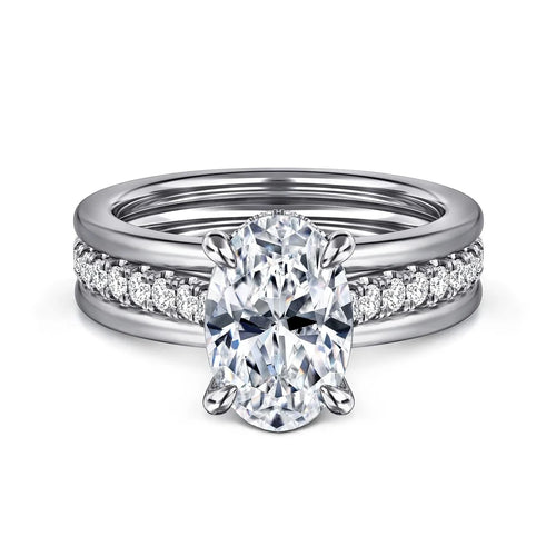2CT Double Row Pave Oval Moissanite Engagement Ring With Hidden Halo