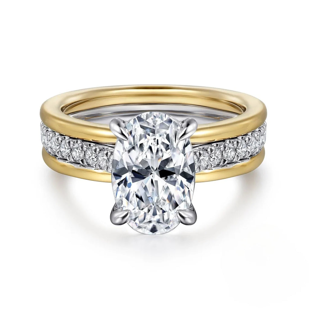 2CT Double Row Pave Oval Moissanite Engagement Ring With Hidden Halo
