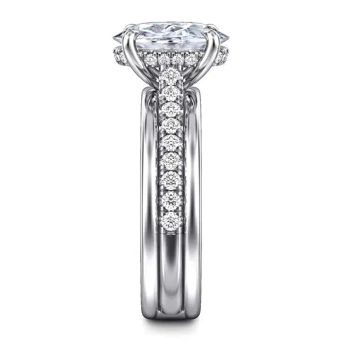 2CT Double Row Pave Oval Moissanite Engagement Ring With Hidden Halo