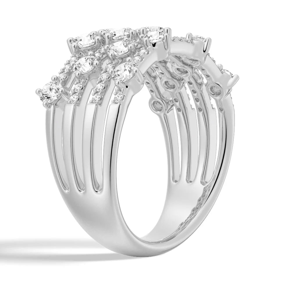 4-Row Cluster Moissanite Wedding Band – Round Stone Statement Ring