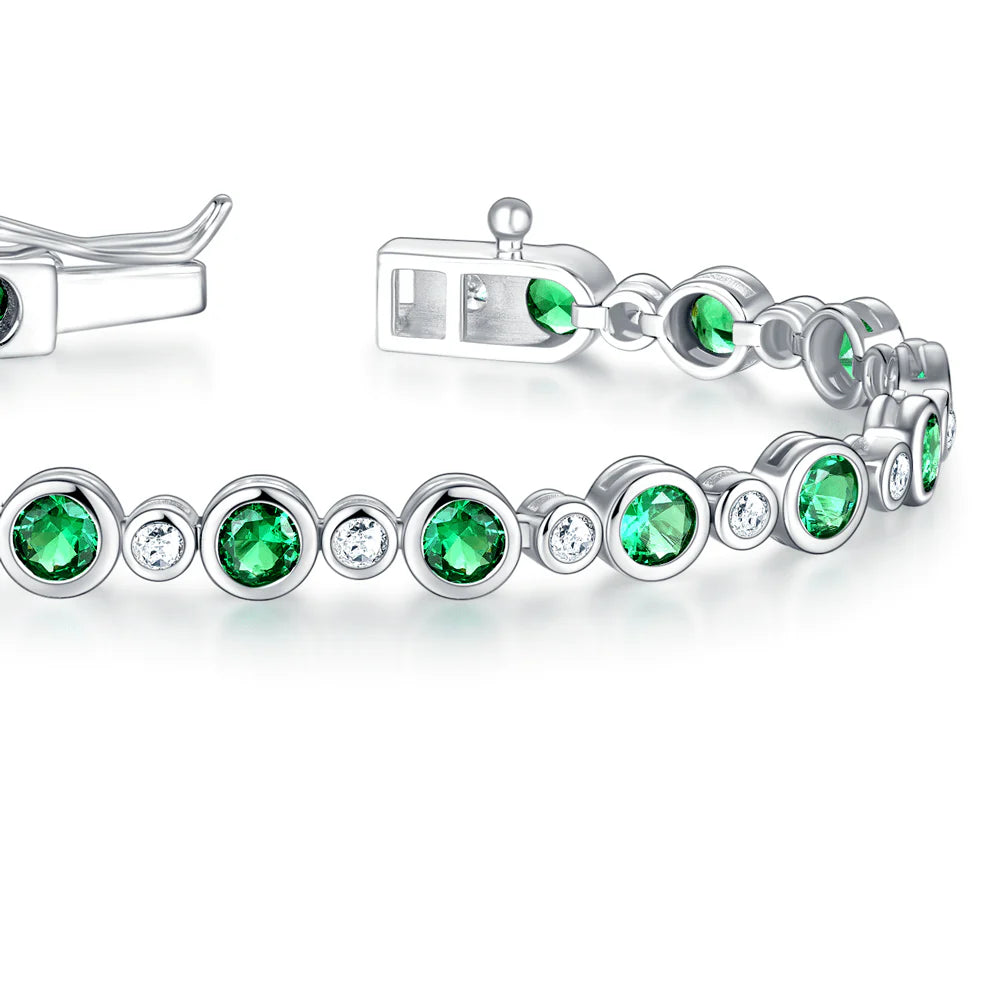 4.24CT Emerald & White Sapphire Bracelet – S925 Silver