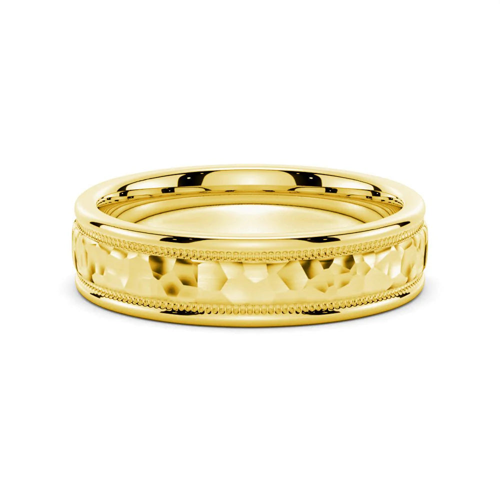 Hammered Finish Gold Wedding Ring for Men