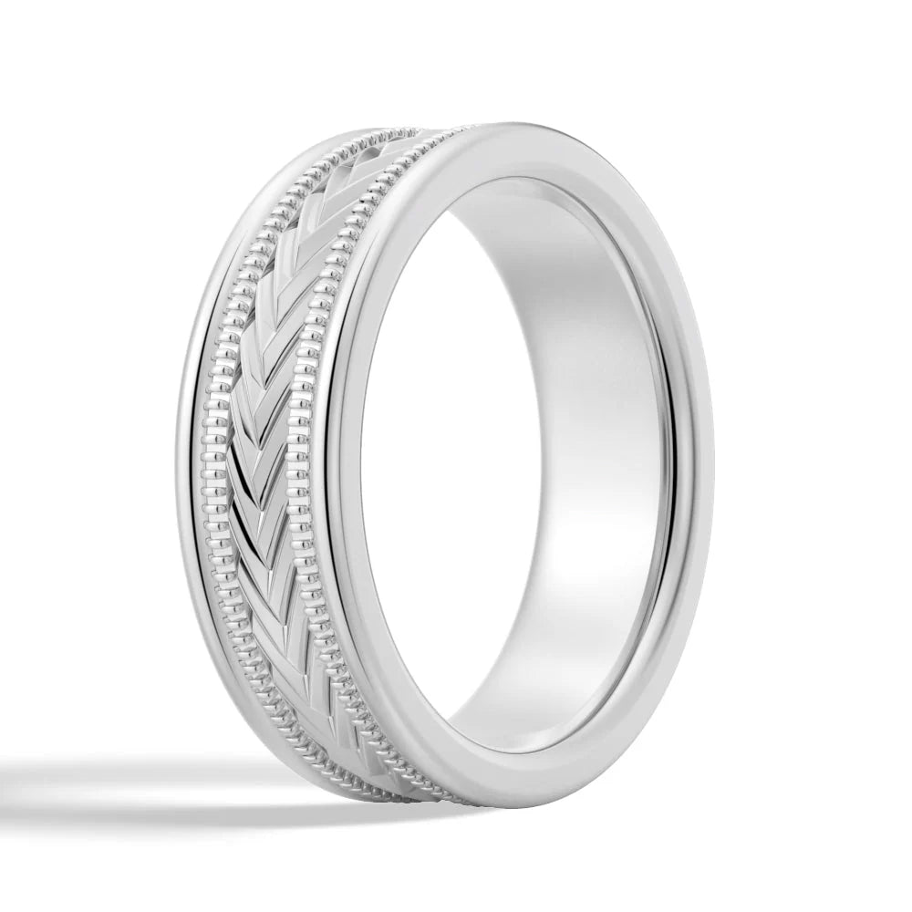 Engraved Geometric Ring in Platinum