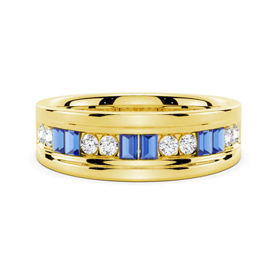 Yellow Gold Sapphire and Moissanite Men’s Wedding Band
