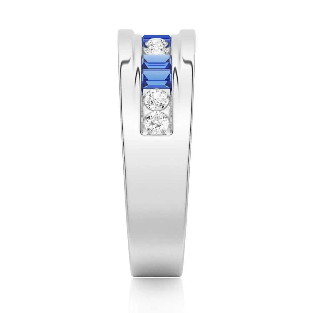 Modern Men’s Wedding Ring with Blue Stones
