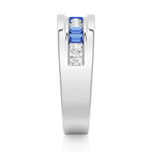 Load image into Gallery viewer, Modern Men’s Wedding Ring with Blue Stones