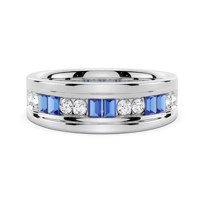 7.5mm Sapphire and Moissanite Men’s Wedding Band