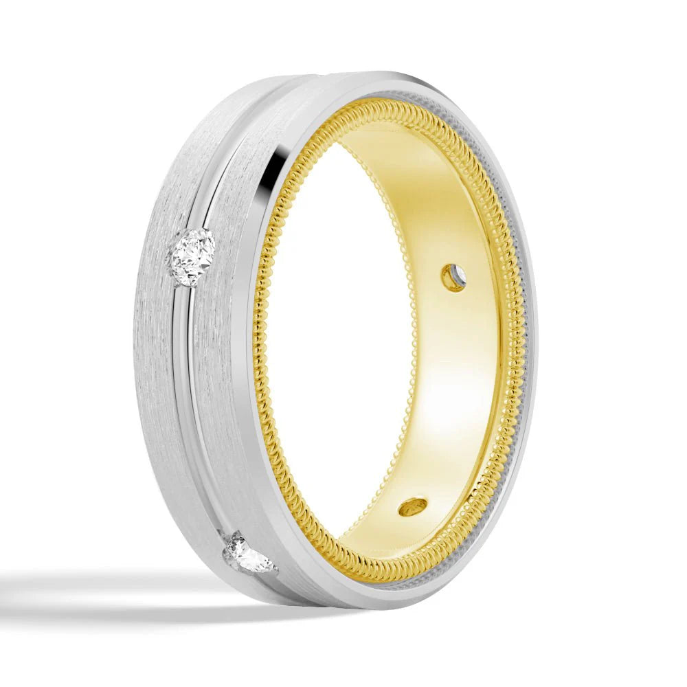 7.5mm Two-Tone Moissanite Men’s Wedding Band – Gold, Silver or Platinum Ring