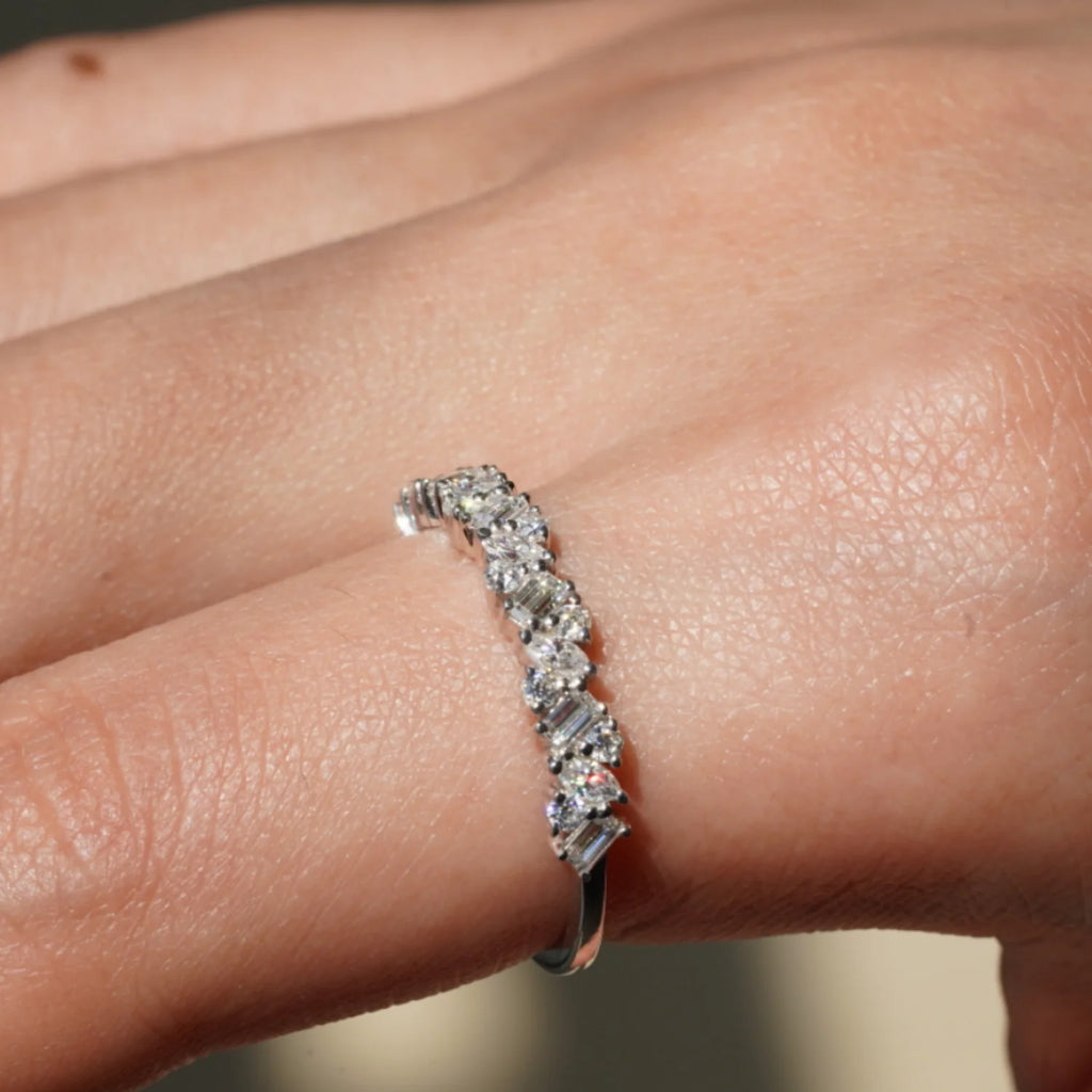 Multi-Cut Moissanite Wedding Band – Unique Eternity Ring