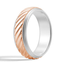 Load image into Gallery viewer, 7mm Two-Tone Carved Men’s Wedding Band – Silver, Gold or Platinum Ring