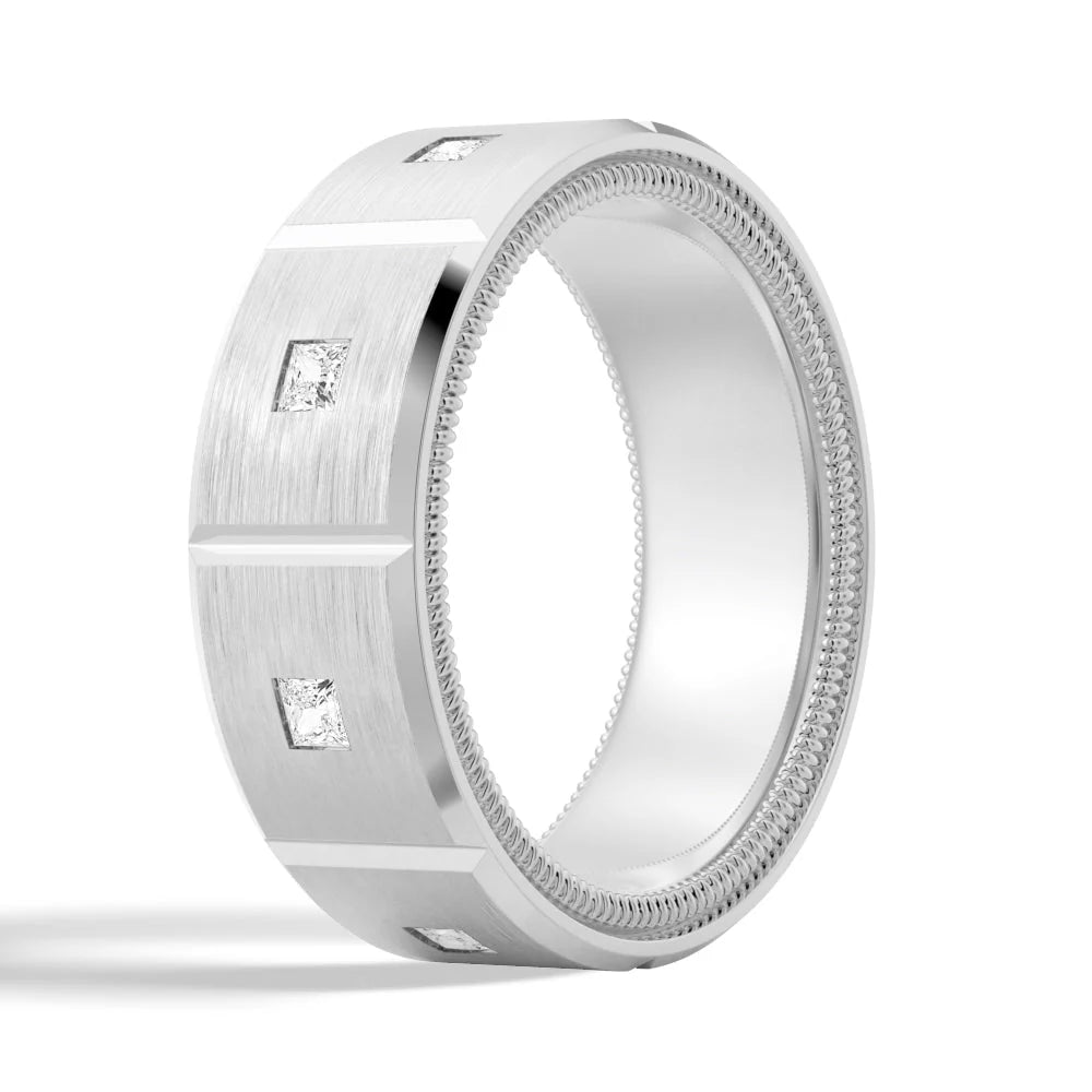 8mm Two-Tone Princess Cut Moissanite Men’s Ring – Silver, Gold, or Platinum Band