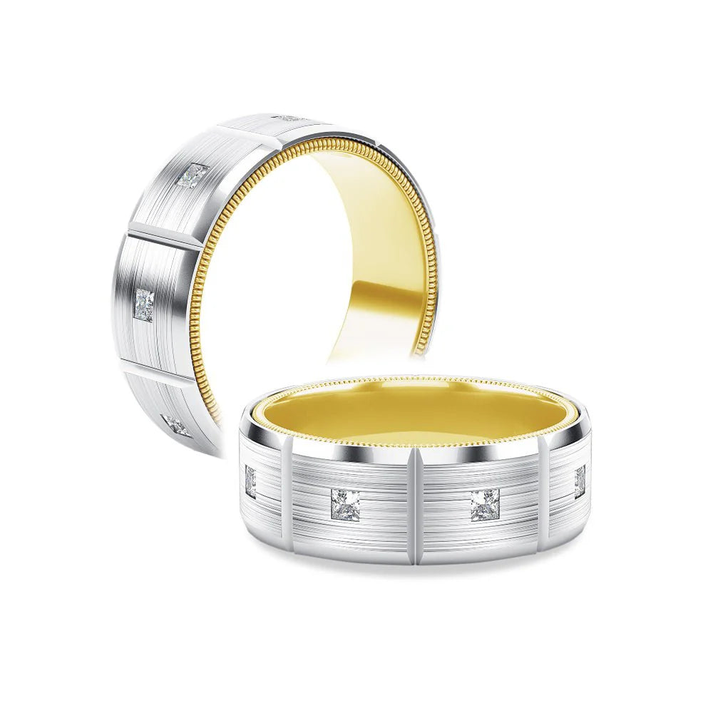 Silver and Gold Moissanite Wedding Ring