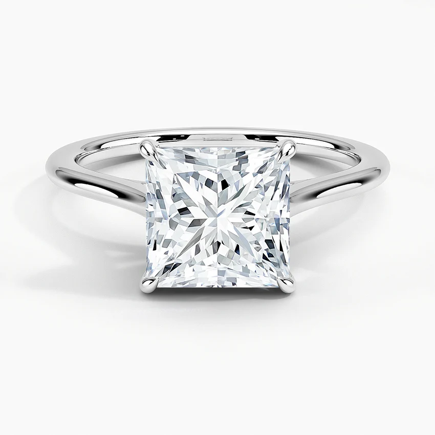 Petite Four Prong Solitaire Princess Moissanite Ring