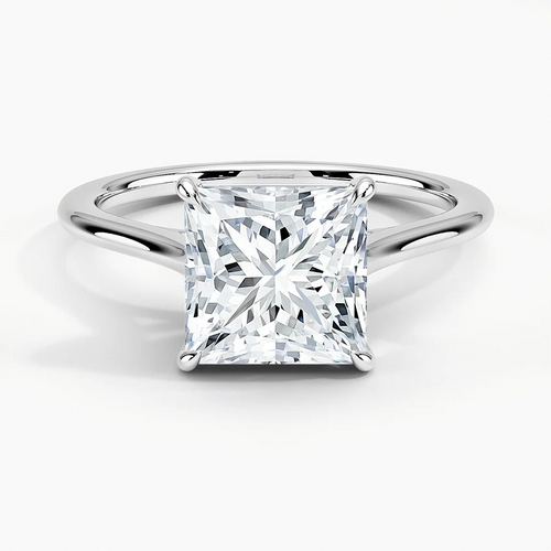 Petite Four Prong Solitaire Princess Moissanite Ring