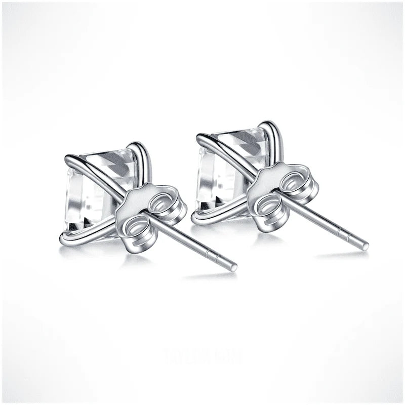 Asscher Cut Moissanite Stud Earrings – Silver, Gold & Platinum