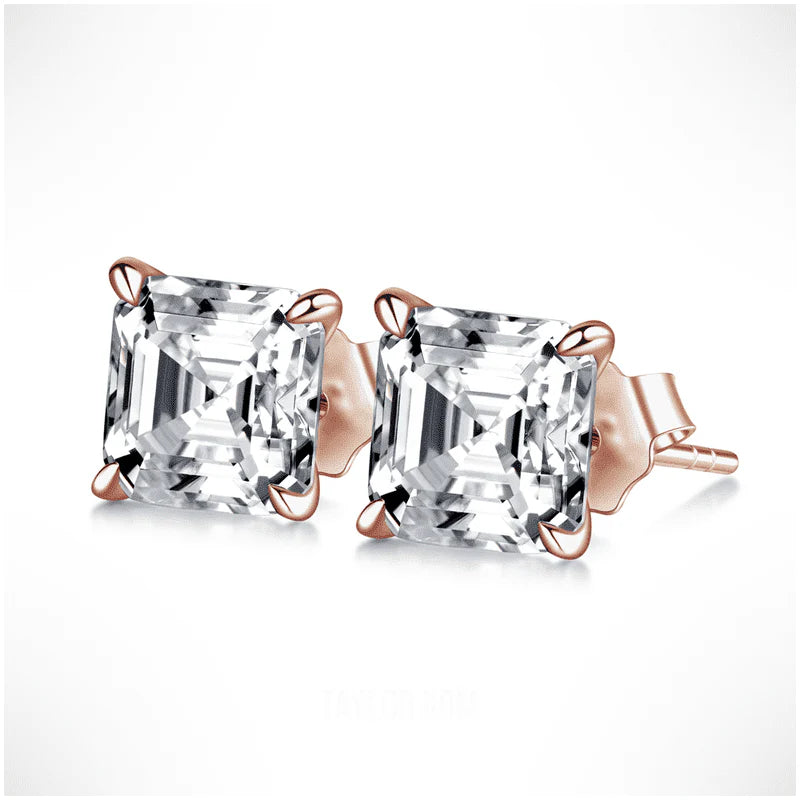 Asscher Cut Moissanite Stud Earrings – Silver, Gold & Platinum