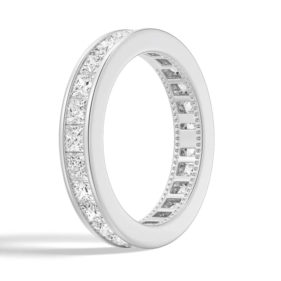 Channel-Set Princess-Cut Moissanite Ring Eternity Wedding Band - Total Weight 2.48 CT - S925 Silver / 10K Gold / 14K Gold / 18K Gold / Platinum