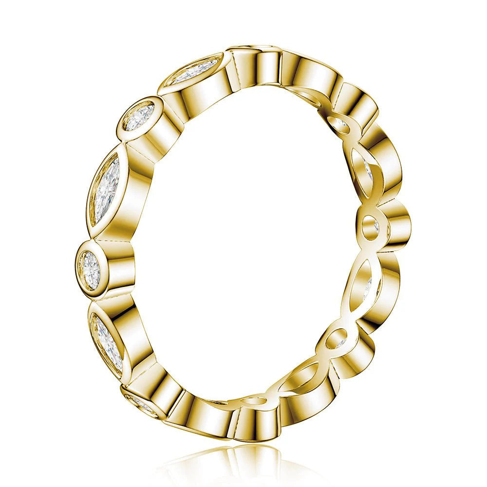 Round & Marquise Moissanite Wedding Band | 925 Silver, 10K-18K Gold, Platinum