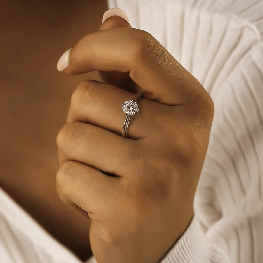 Close-Up of Round Moissanite Solitaire Ring Sparkle