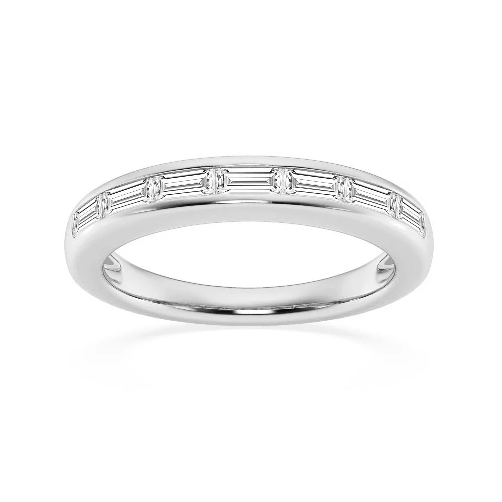Baguette Cut Moissanite Ring with Channel Setting in White Gold