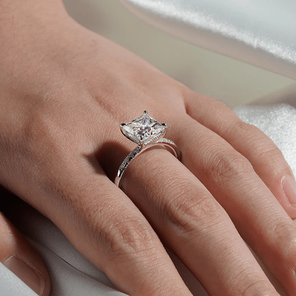 Classic Princess Cut Lab-Grown Diamond Engagement Ring with Hidden Halo – Gold or Platinum