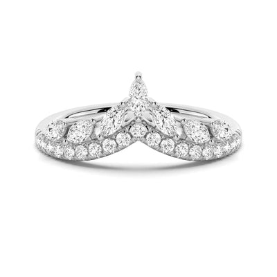 Curved Crown Moissanite Wedding Band with V Shape