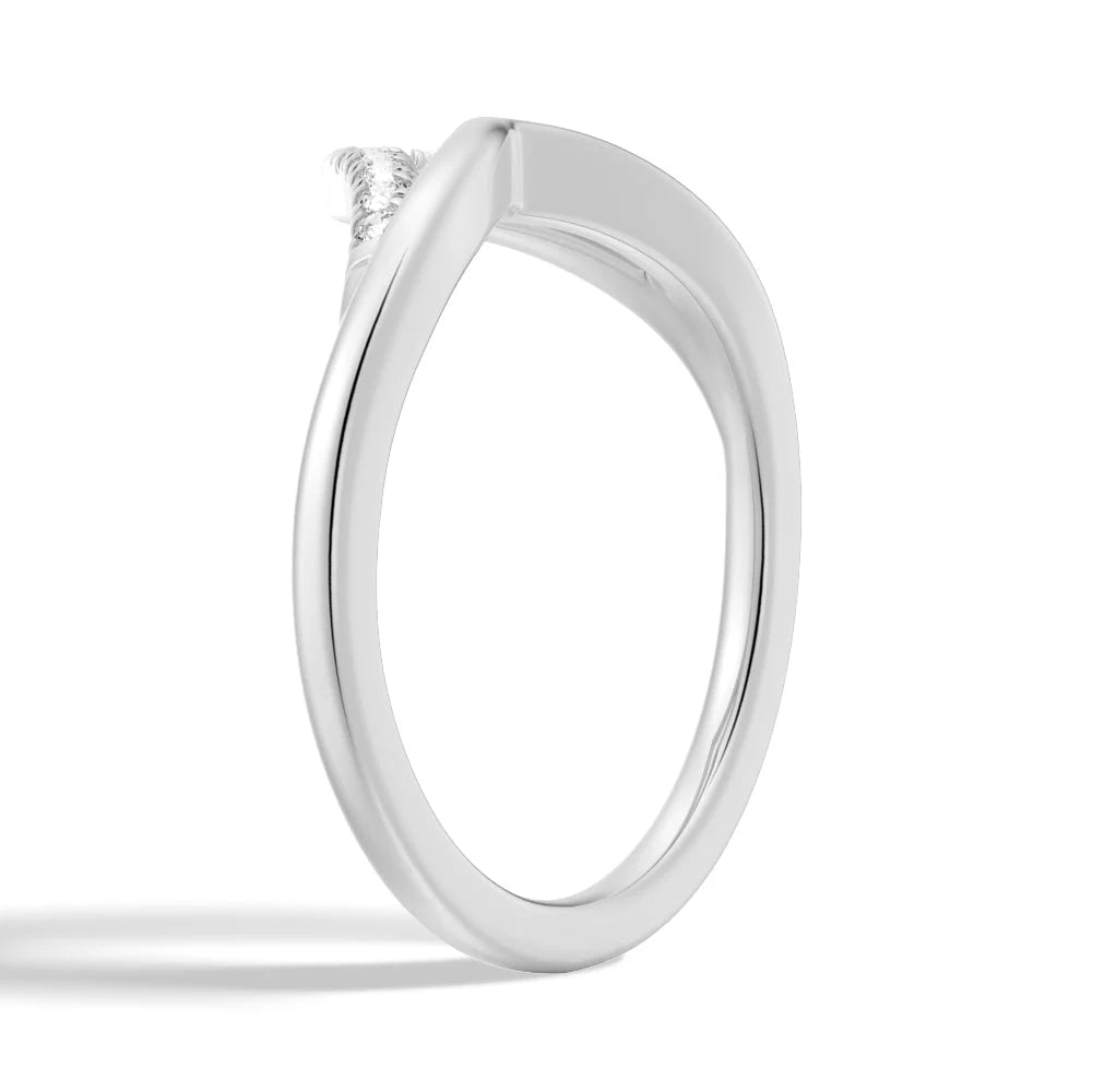 Curved Double V Moissanite Wedding Band – Unique Elegant Design